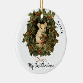 マイ初めてのクリスマスかわいいヴィンテージマウスベビー名 セラミックオーナメント (右)