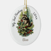 マイ初めてのクリスマスかわいいヴィンテージラクーンベビー名 セラミックオーナメント (右)