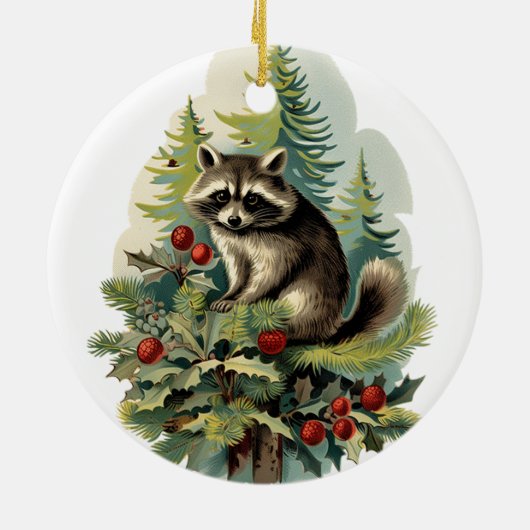 マイ初めてのクリスマスかわいいヴィンテージラクーンベビー名 セラミックオーナメント (裏面)