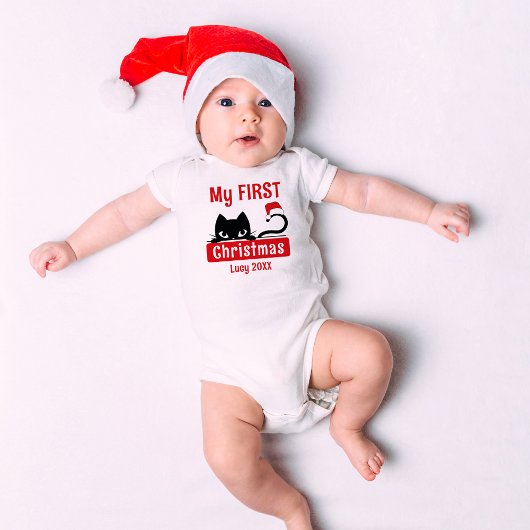 マイ初めてのクリスマスかわいい子カスタム猫ベビー名 ベビーボディスーツ
