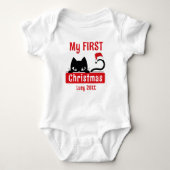 マイ初めてのクリスマスかわいい子カスタム猫ベビー名 ベビーボディスーツ (正面)