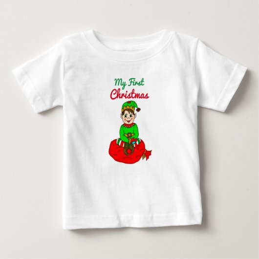 マイ初めてのクリスマスかわいい漫画小妖精や小人ベビー ベビーTシャツ (正面)
