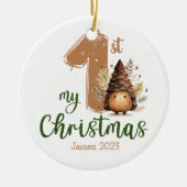 マイ初めてのクリスマスウォーターカラーコーン名レトロ セラミックオーナメント (正面)
