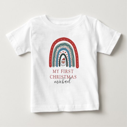 マイ初めてのクリスマスウォーターカラーレインボーサンタ ベビーTシャツ (正面)