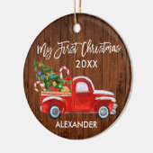 マイ初めてのクリスマスウッドキャンディカネレッドトラックベビー セラミックオーナメント (左)