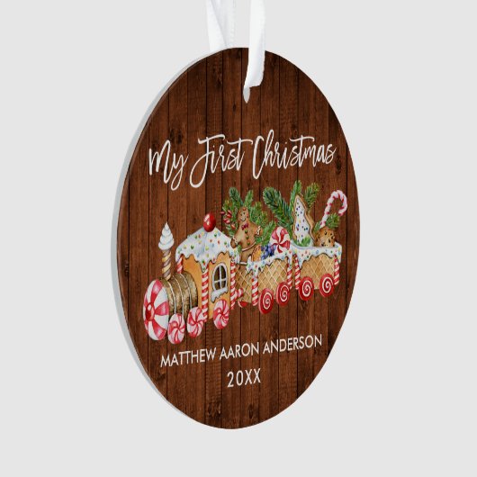 マイ初めてのクリスマスウッドジンガーブレッドトレインベビー オーナメント (正面)