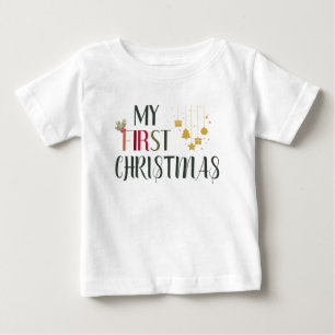 マイ初めてのクリスマスオーナメントとヤドリギ ベビーTシャツ