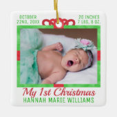 マイ初めてのクリスマスカスタムベビー写真名ギフトボックス セラミックオーナメント (正面)