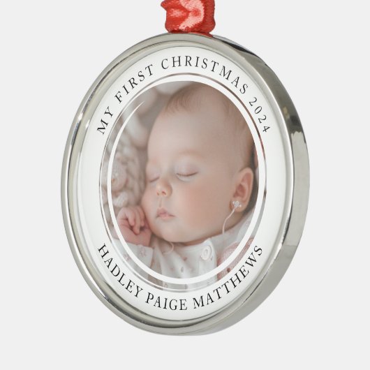 マイ初めてのクリスマスカスタムベビー写真 メタルオーナメント (左)