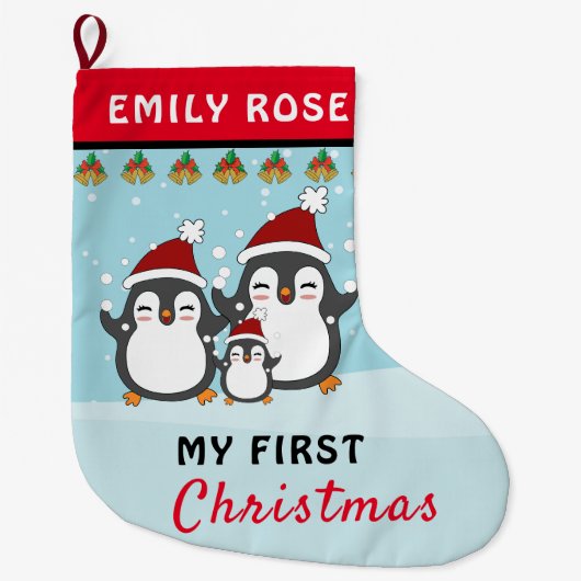 マイ初めてのクリスマスカワイペンギンファミリーホリデイ ラージクリスマスストッキング (正面)