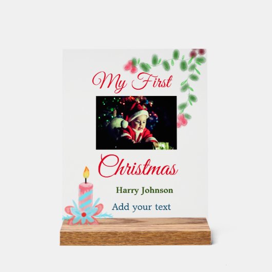 マイ初めてのクリスマスキャンドル追加ベビーの写真名leav アクリルサイン (正面)