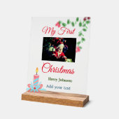 マイ初めてのクリスマスキャンドル追加ベビーの写真名leav アクリルサイン (傾斜)