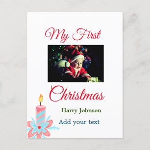 マイ初めてのクリスマスキャンドル追加ベビーの写真名leav ポストカード