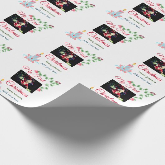 マイ初めてのクリスマスキャンドル追加ベビーの写真名leav ラッピングペーパー (角)