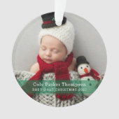 マイ初めてのクリスマスグストライプリーンカスタムベビー写真 オーナメント (正面)