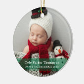 マイ初めてのクリスマスグストライプリーンカスタムベビー写真 セラミックオーナメント (左)