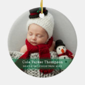 マイ初めてのクリスマスグストライプリーンカスタムベビー写真 セラミックオーナメント (裏面)