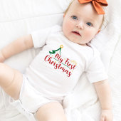 マイ初めてのクリスマスグリーンツリーホワイト ベビーボディスーツ