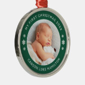 マイ初めてのクリスマスグリーンパーソナライズされたベビー写真 メタルオーナメント (右)