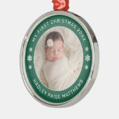 マイ初めてのクリスマスグリーンパーソナライズされたベビー写真 メタルオーナメント (左)