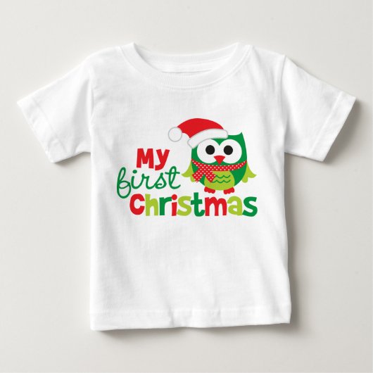 マイ初めてのクリスマスサンタフクロウ ベビーTシャツ (正面)