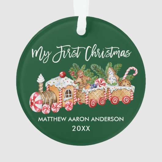 マイ初めてのクリスマスジンガーブレッドトレインベビーグリーン オーナメント (裏面)