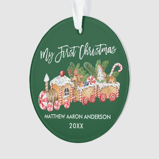 マイ初めてのクリスマスジンガーブレッドトレインベビーグリーン オーナメント (正面)