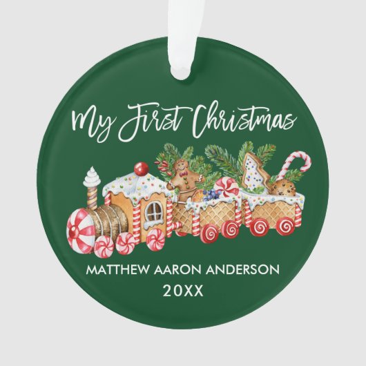 マイ初めてのクリスマスジンガーブレッドトレインベビーグリーン オーナメント (正面)
