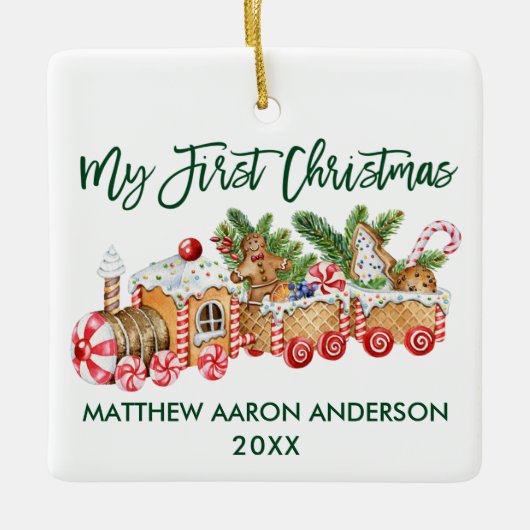 マイ初めてのクリスマスジンジャーブレッドトレインベビーグリーン セラミックオーナメント (正面)