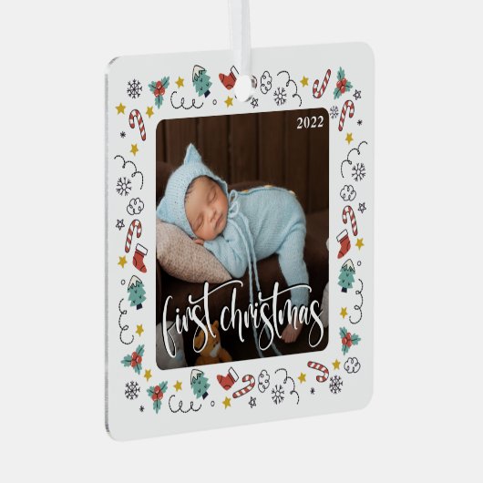 マイ初めてのクリスマススクリプトベビー誕生の統計情報と写真 メタルオーナメント (正面右)