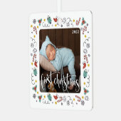 マイ初めてのクリスマススクリプトベビー誕生の統計情報と写真 メタルオーナメント (正面左)