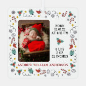 マイ初めてのクリスマススクリプトベビー誕生の統計情報と写真 メタルオーナメント (裏面)