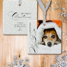 マイ初めてのクリスマススクリプト縦写真スノーフレーク セラミックオーナメント