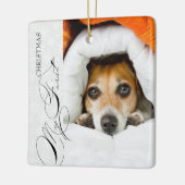 マイ初めてのクリスマススクリプト縦写真スノーフレーク セラミックオーナメント (左)