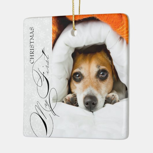 マイ初めてのクリスマススクリプト縦写真スノーフレーク セラミックオーナメント (左)