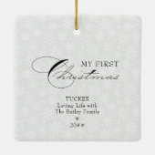 マイ初めてのクリスマススクリプト縦写真スノーフレーク セラミックオーナメント (裏面)