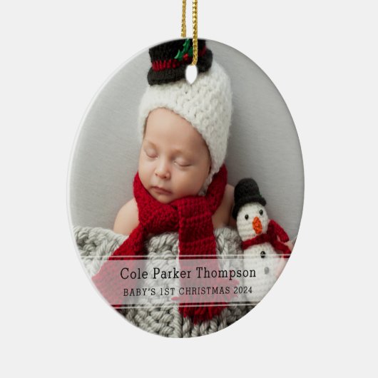 マイ初めてのクリスマススストライプホワイトカスタムベビー写真 セラミックオーナメント (右)