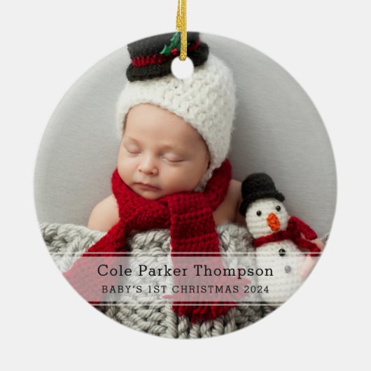 マイ初めてのクリスマススストライプホワイトカスタムベビー写真 セラミックオーナメント (裏面)