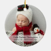 マイ初めてのクリスマススストライプホワイトカスタムベビー写真 セラミックオーナメント (裏面)