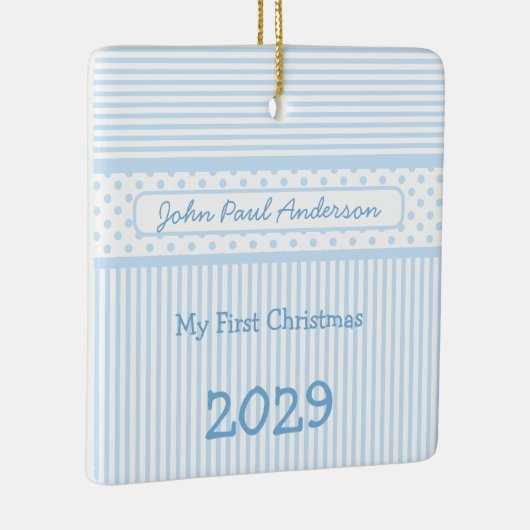 マイ初めてのクリスマスストライプズミニティーTeeフォトオーナメント セラミックオーナメント (右)