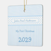 マイ初めてのクリスマスストライプズミニティーTeeフォトオーナメント セラミックオーナメント (左)