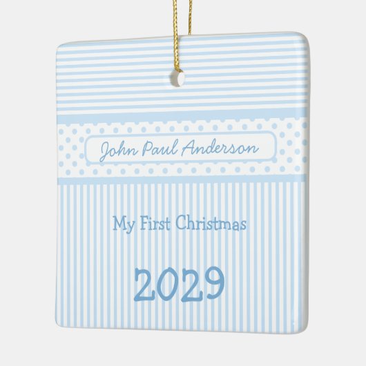 マイ初めてのクリスマスストライプズミニティーTeeフォトオーナメント セラミックオーナメント (左)