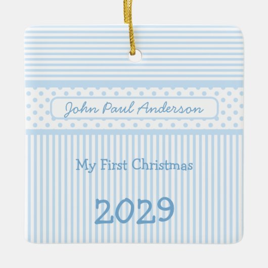 マイ初めてのクリスマスストライプズミニティーTeeフォトオーナメント セラミックオーナメント (正面)