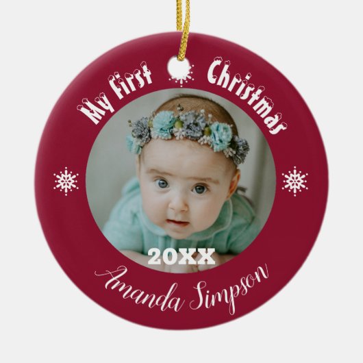 マイ初めてのクリスマススノーフレークフレームオーナメント セラミックオーナメント (正面)