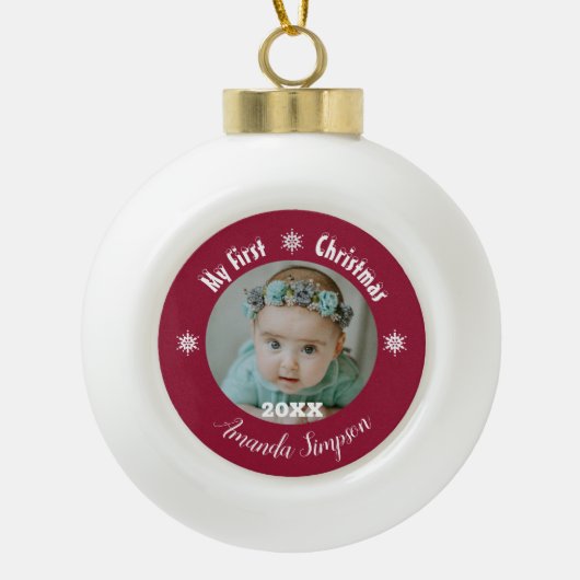 マイ初めてのクリスマススノーフレークフレームオーナメント セラミックボールオーナメント (正面)