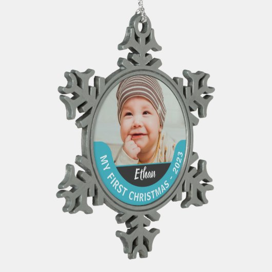 マイ初めてのクリスマススノーフレークフレームオーナメント – 少年 スノーフレークピューターオーナメント (左)
