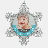 マイ初めてのクリスマススノーフレークフレームオーナメント – 少年 スノーフレークピューターオーナメント (正面)