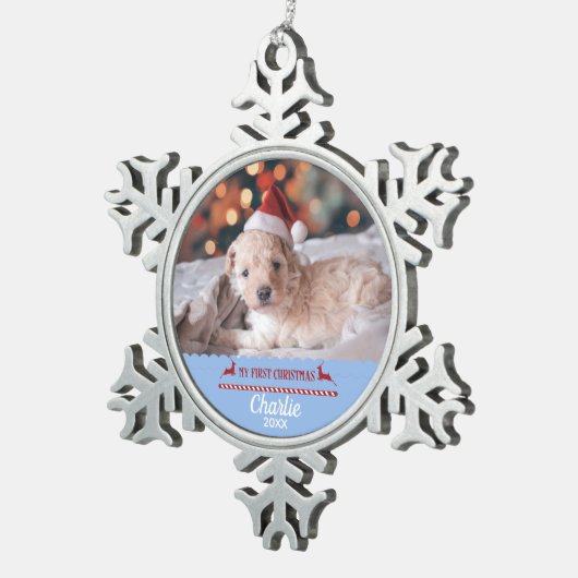 マイ初めてのクリスマスズピカスタムー写真 スノーフレークピューターオーナメント (右)