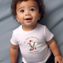 マイ初めてのクリスマスゾウ名前をカスタムする記念 ベビーボディスーツ