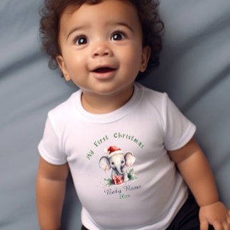 マイ初めてのクリスマスゾウ名前をカスタムする記念 ベビーボディスーツ